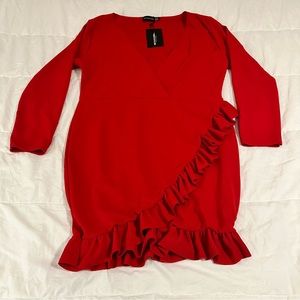 NWT Pretty Little Thing Plus Red Ruffe Detail Wrap Dress